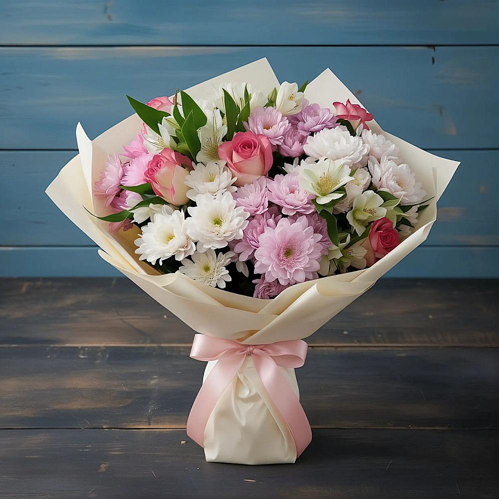 Букет цветов из: Хризантемы, Альстромерии и Розы в Светлом Томской области